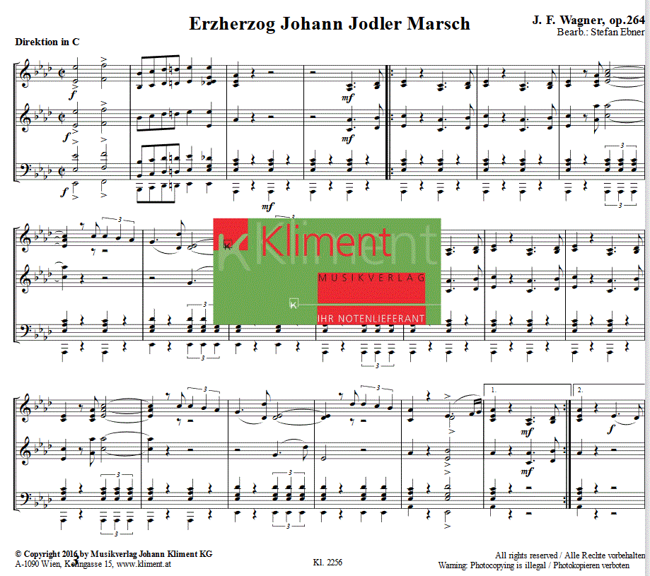 Erzherzog Johann Jodler Marsch - Notenbeispiel
